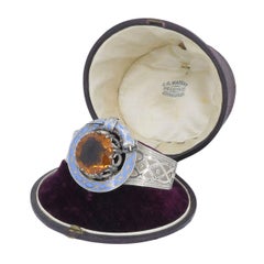 Antique Victorian Mackay Scottish Silver Blue Enamel Citrine Hinged Bracelet