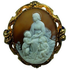 Antique Victorian Madonna and Child after Raphael Shell Cameo Brooch
