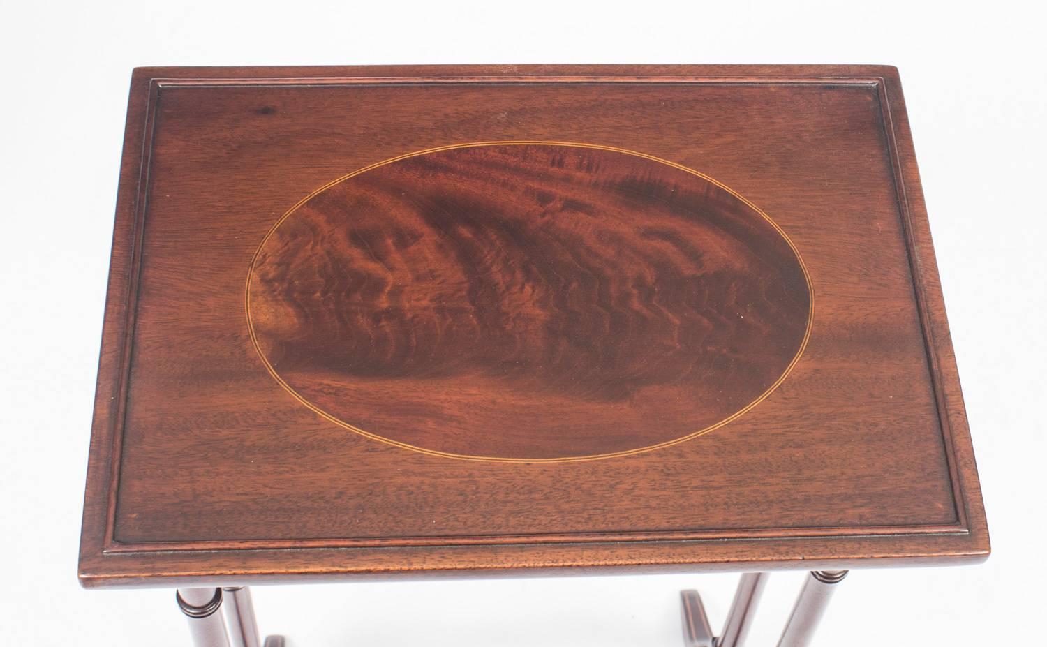 Late 19th Century Antique Victorian Mahogany and Inlaid Nest of Three Tables, 19th Century