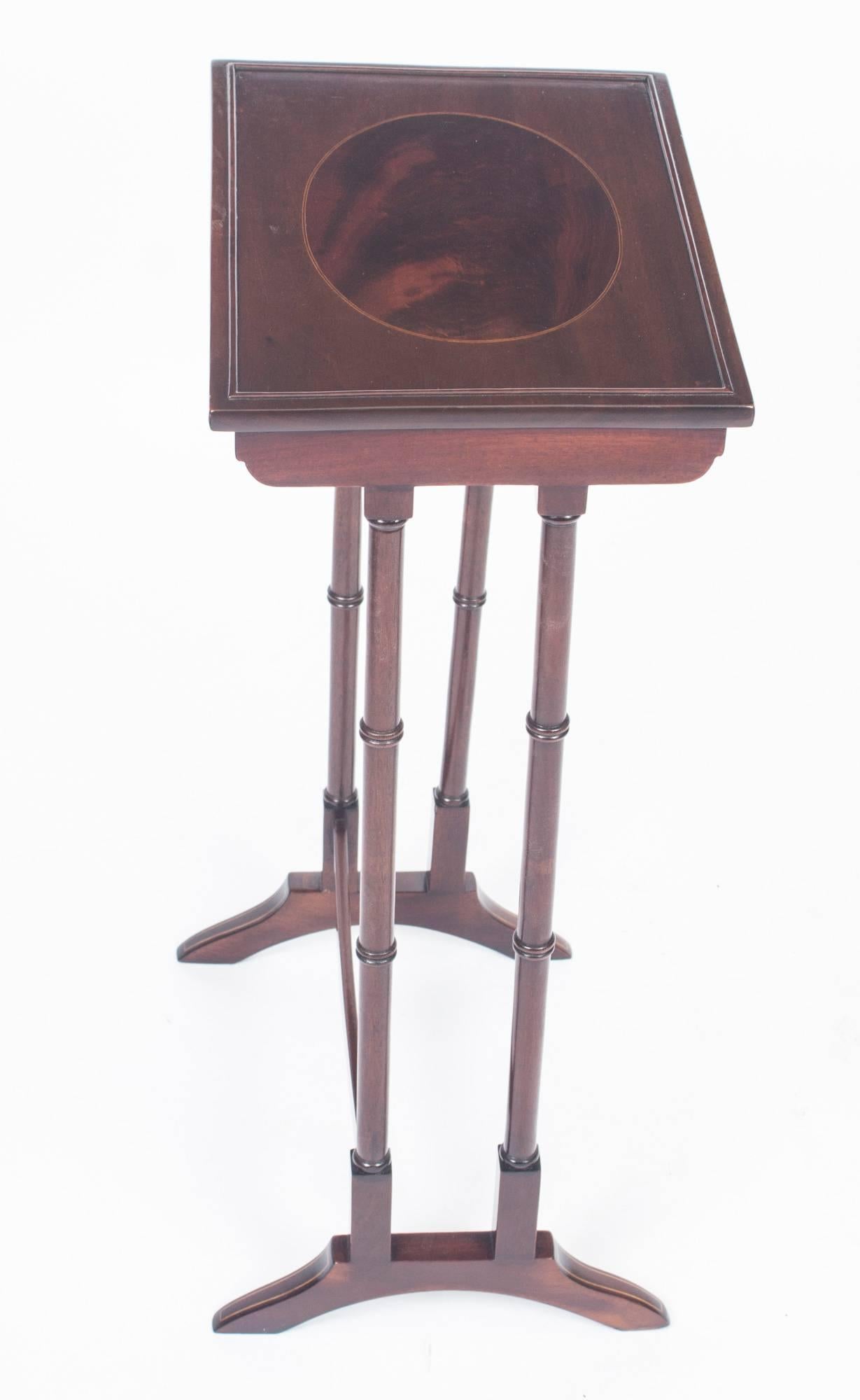 Boxwood Antique Victorian Mahogany and Inlaid Nest of Three Tables, 19th Century