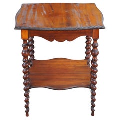 Antique Victorian Mahogany 2 Tier Serpentine Barley Twist Parlor Table
