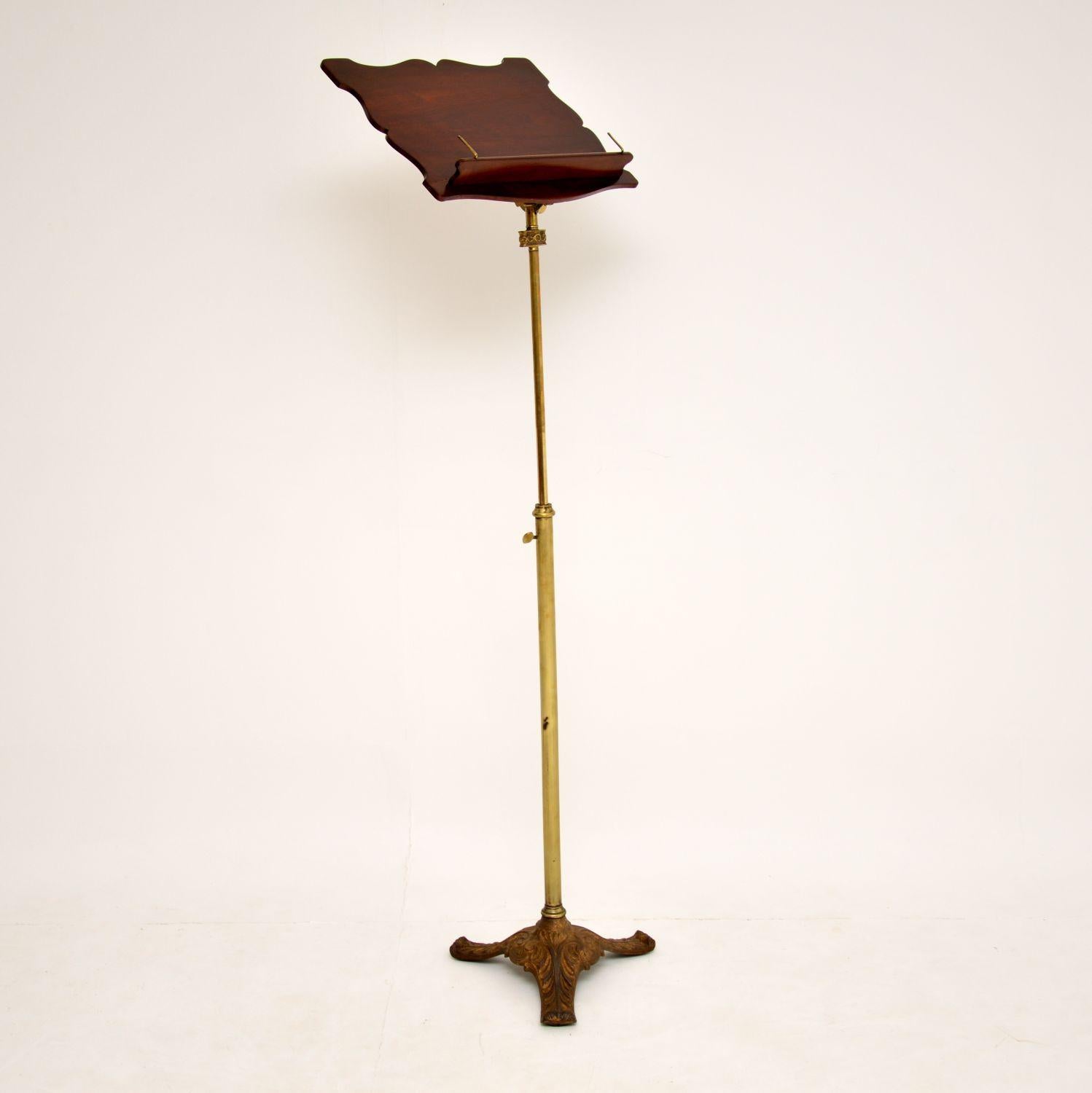 British Antique Victorian Mahogany and Brass Reading or Music Stand