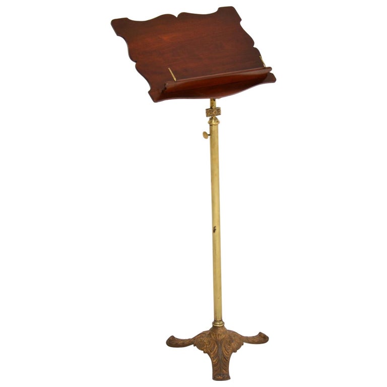 Antique Victorian Mahogany and Brass Reading or Music Stand For Sale at