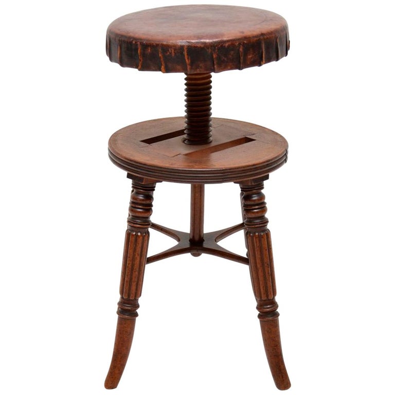 Antique Victorian Mahogany and Leather Adjustable Piano Stool at 1stDibs