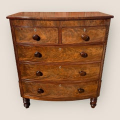 Antique Victorian Mahogany Bow Front Chest of Drawers with Wooden Handles