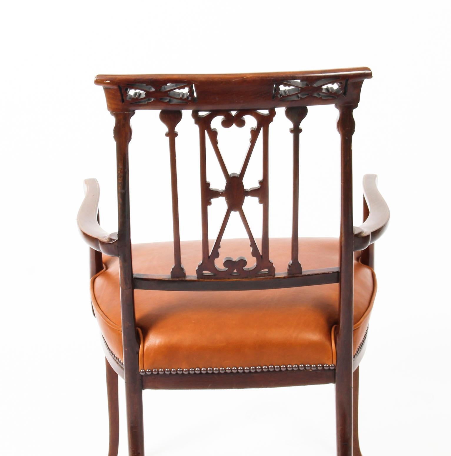 Antique Victorian Mahogany and Brass Inlaid Armchair, 19th Century 5
