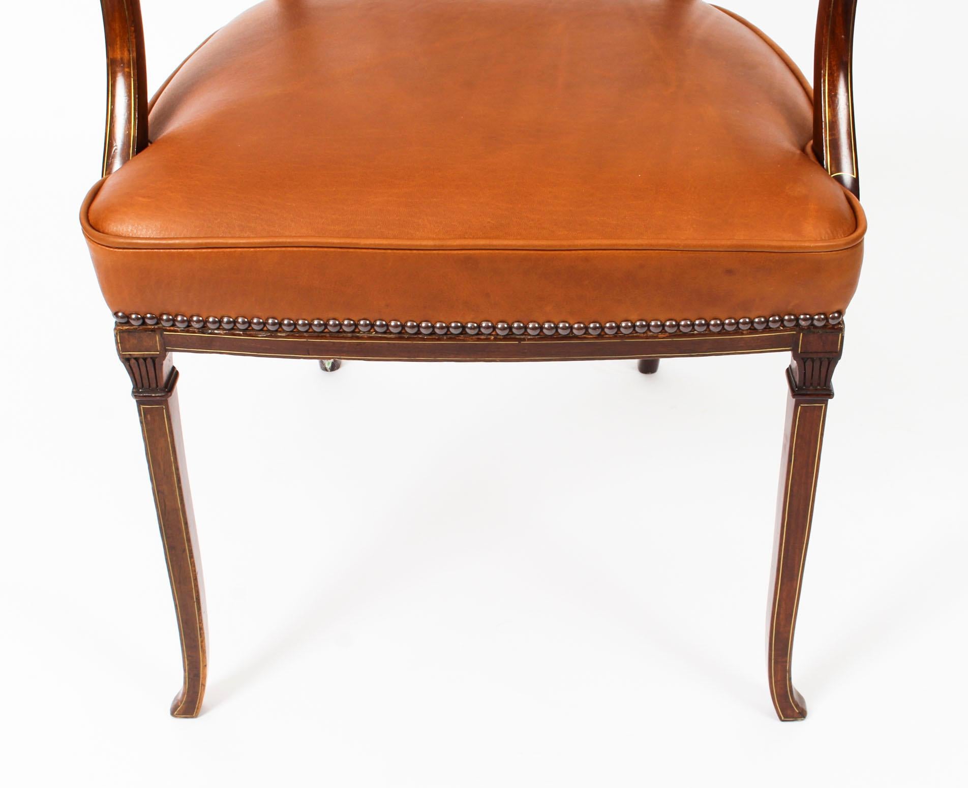 Antique Victorian Mahogany and Brass Inlaid Armchair, 19th Century In Good Condition In London, GB
