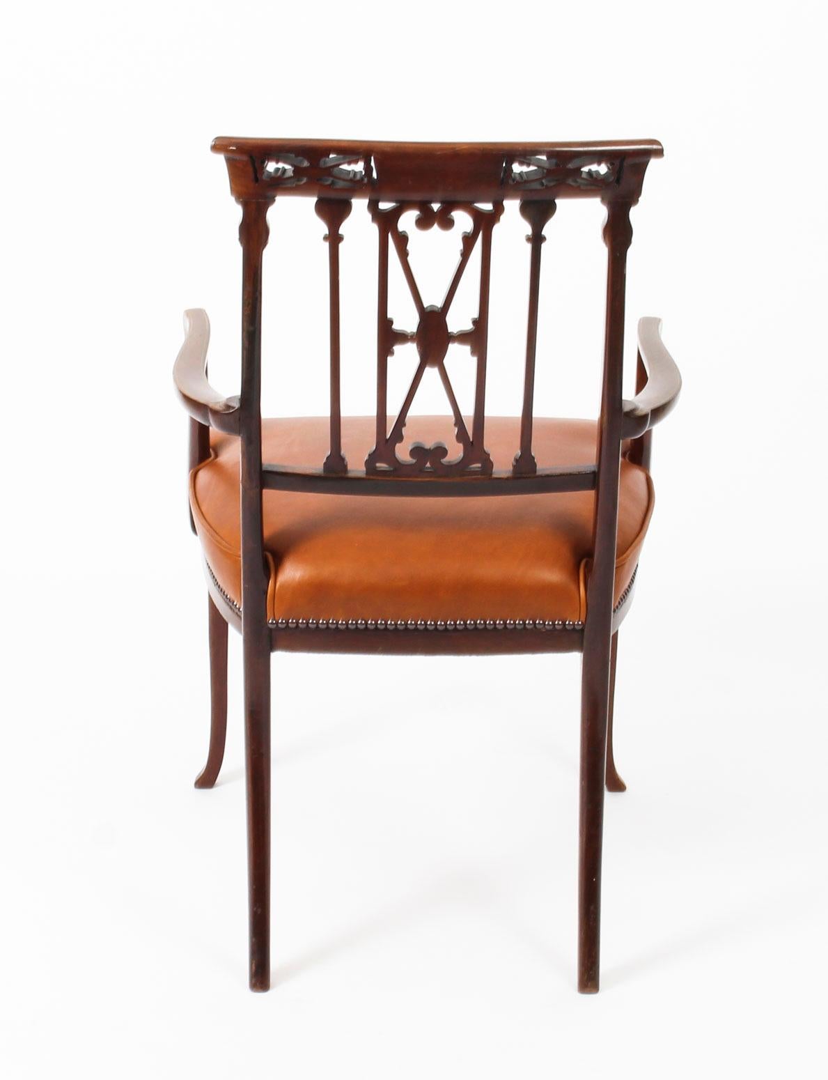 Antique Victorian Mahogany and Brass Inlaid Armchair, 19th Century 4