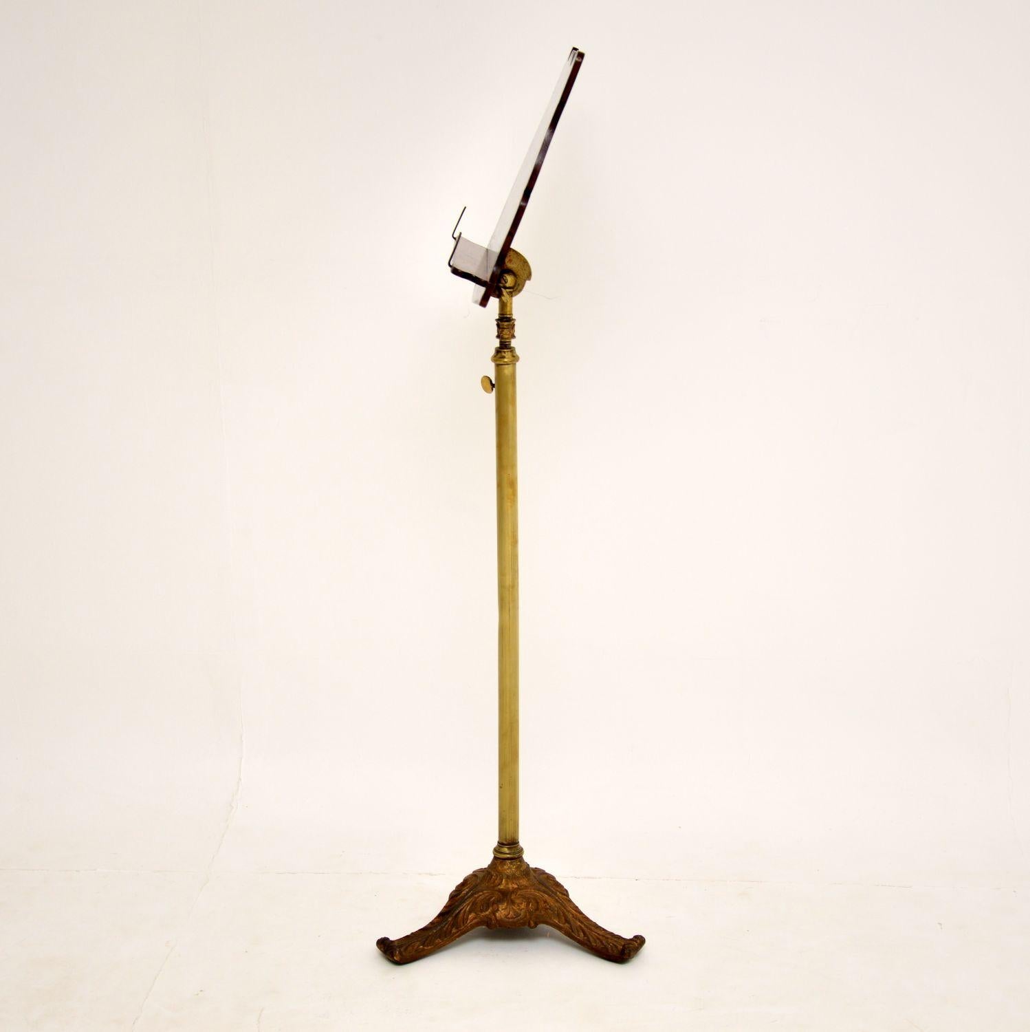 19th Century Antique Victorian Mahogany and Brass Reading or Music Stand