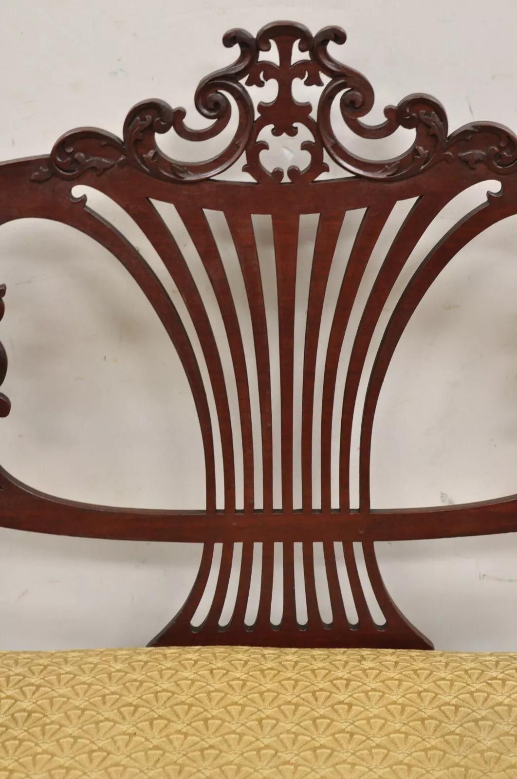 Unknown Antique Victorian Mahogany Carve Fretwork Sofa Parlor Bench Settee Loveseat