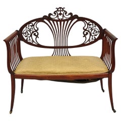 Antique Victorian Mahogany Carve Fretwork Sofa Parlor Bench Settee Loveseat