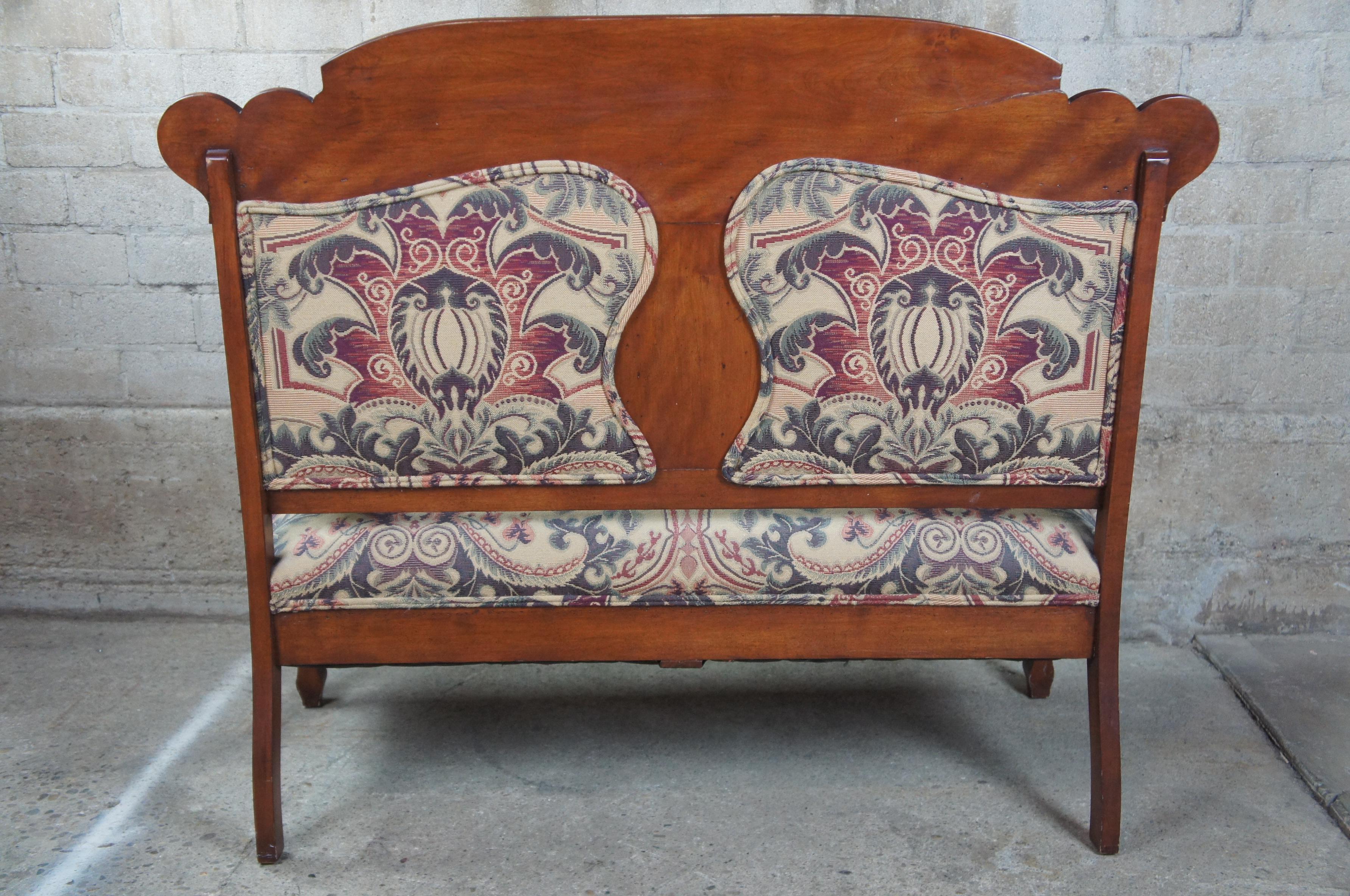 Antique Victorian Mahogany Carved Parlor Settee Bench Love Seat 2