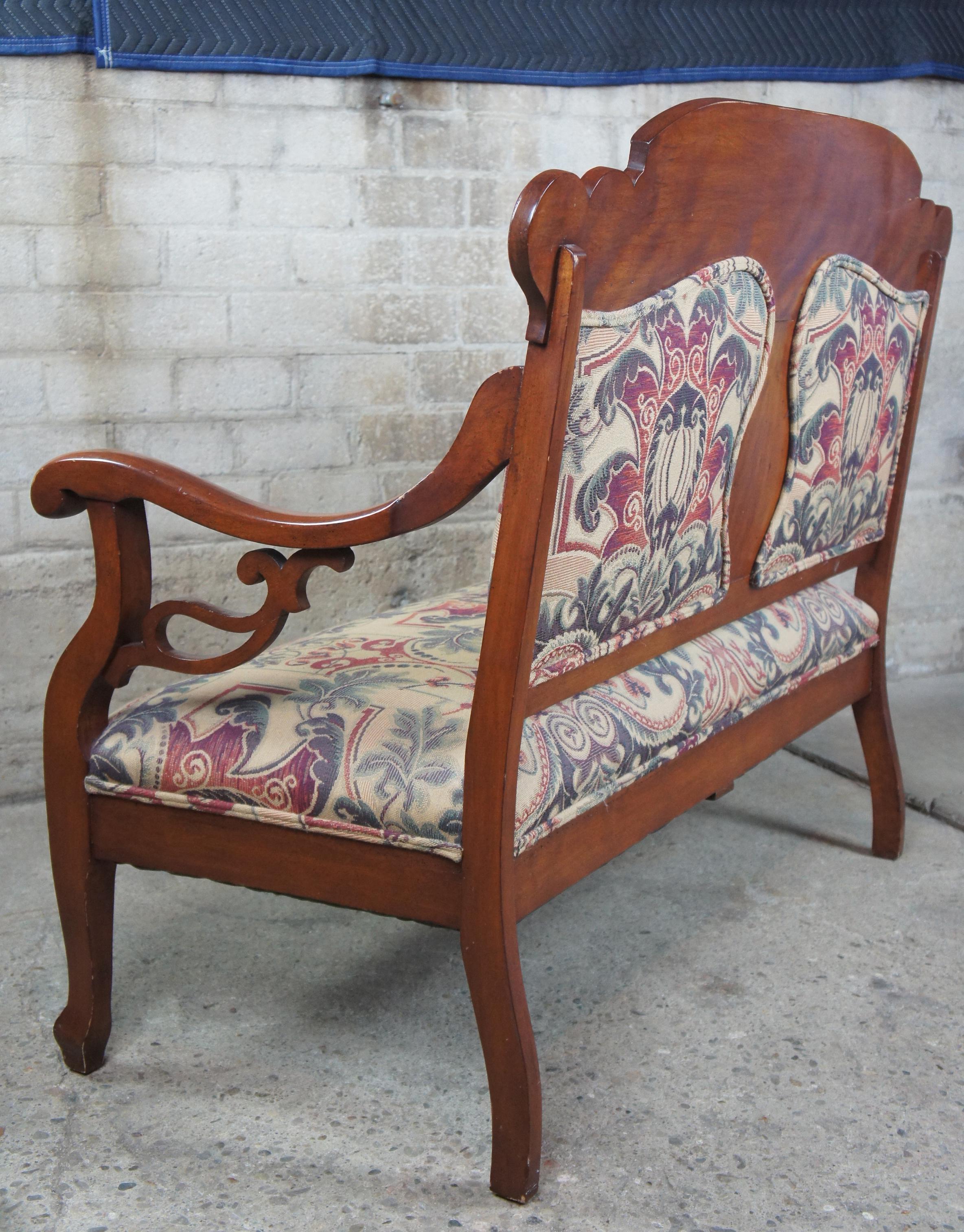 Antique Victorian Mahogany Carved Parlor Settee Bench Love Seat 3