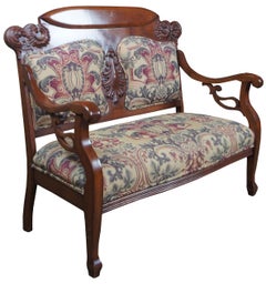Antique Victorian Mahogany Carved Parlor Settee Bench Love Seat