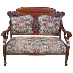 Antique Victorian Mahogany Carved Parlor Settee Bench Love Seat