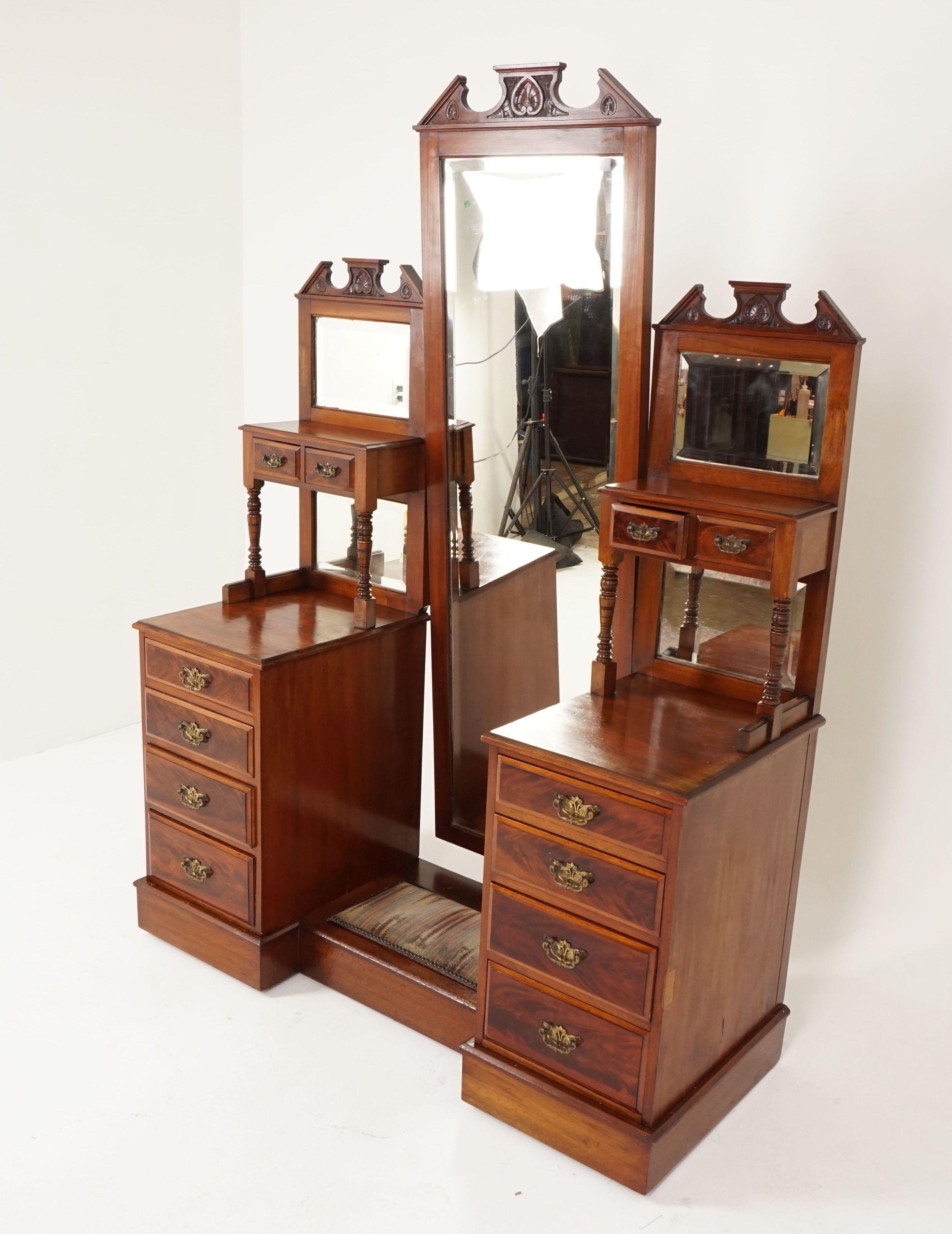 Scottish Antique Victorian Walnut Cheval Mirror Dressing Table, Scotland 1880, B2356