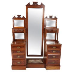 Antique Victorian Walnut Cheval Mirror Dressing Table, Scotland 1880, B2356