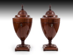 Antique Victorian Mahogany Cutlery Knife Urns, 19th Century