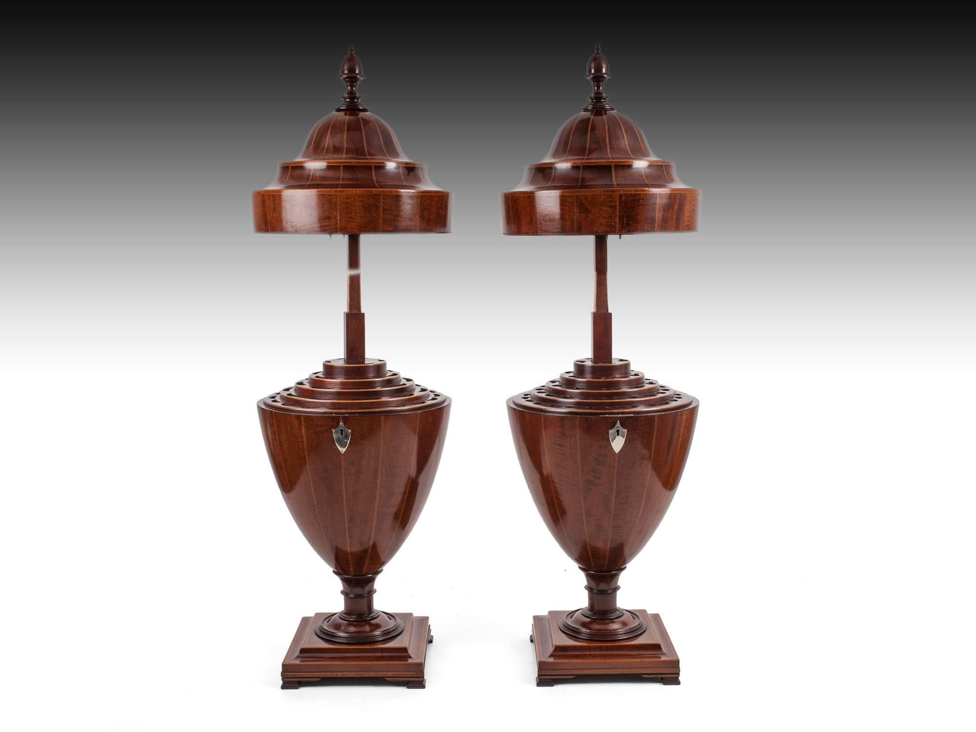 Antique Victorian Mahogany Cutlery Knife Urns, 19th Century For Sale 4