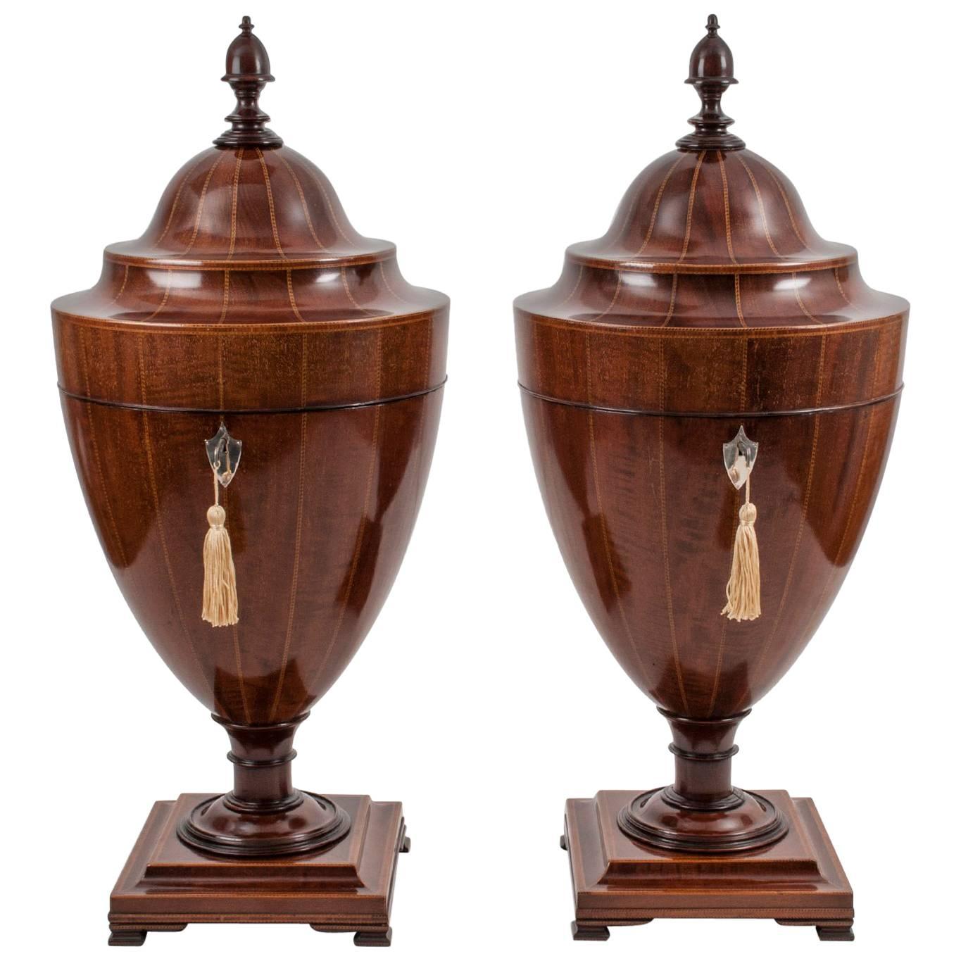 Antique Victorian Mahogany Cutlery Knife Urns, 19th Century For Sale