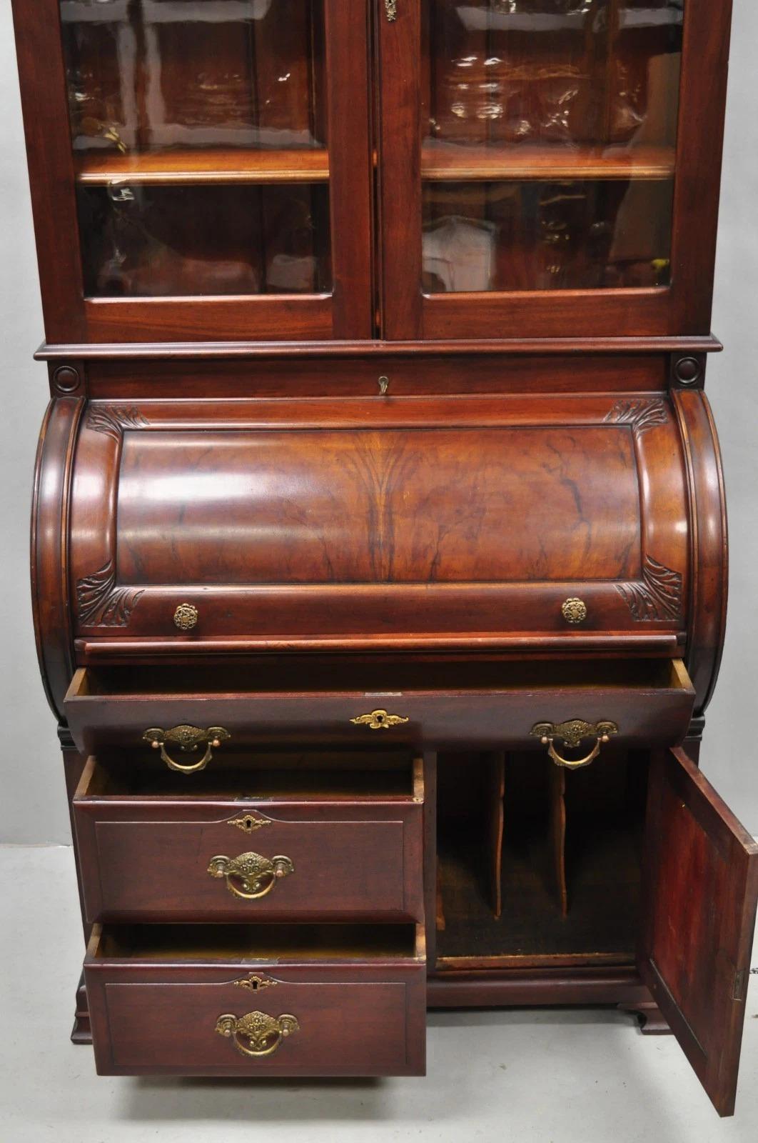 Antique Victorian Mahogany Cylinder Roll Top Bookcase Secretary Desk Cabinet For Sale 5