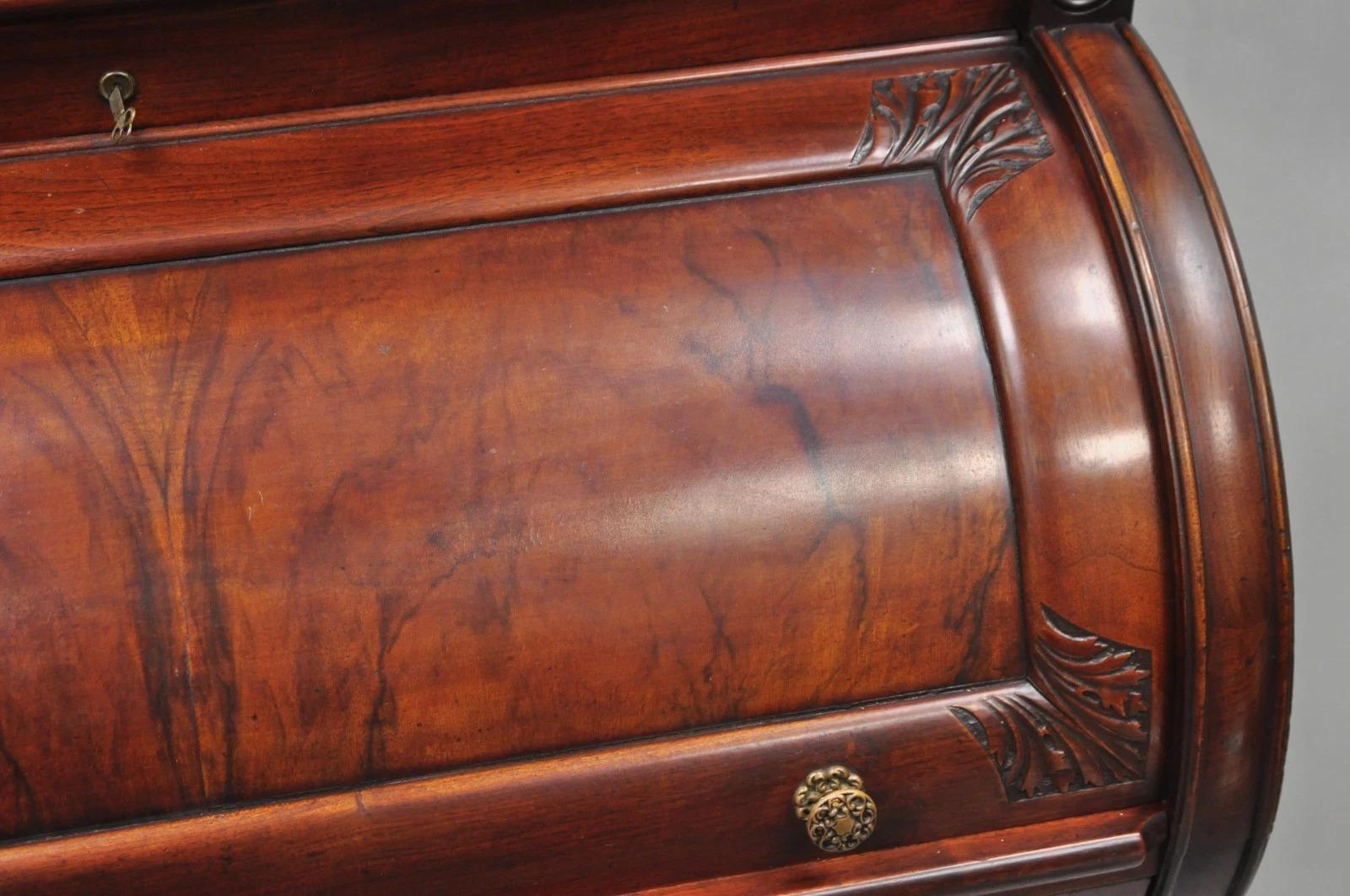 Antique Victorian Mahogany Cylinder Roll Top Bookcase Secretary Desk Cabinet For Sale 7