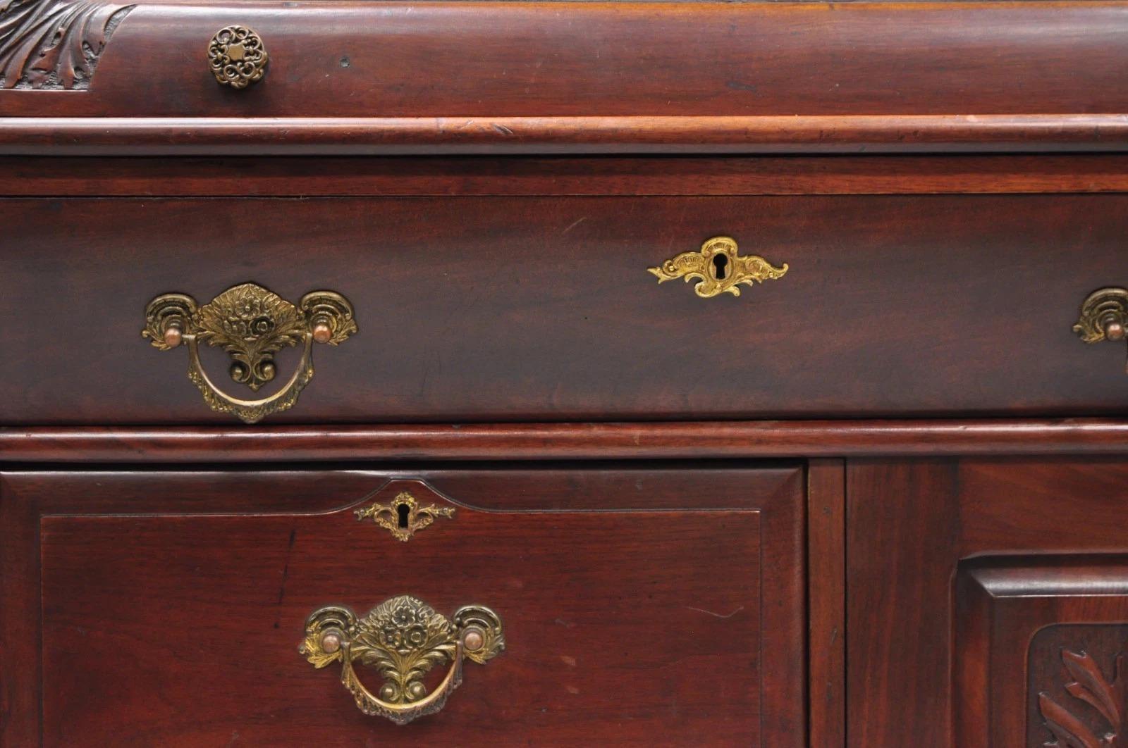 Antique Victorian Mahogany Cylinder Roll Top Bookcase Secretary Desk Cabinet For Sale 8