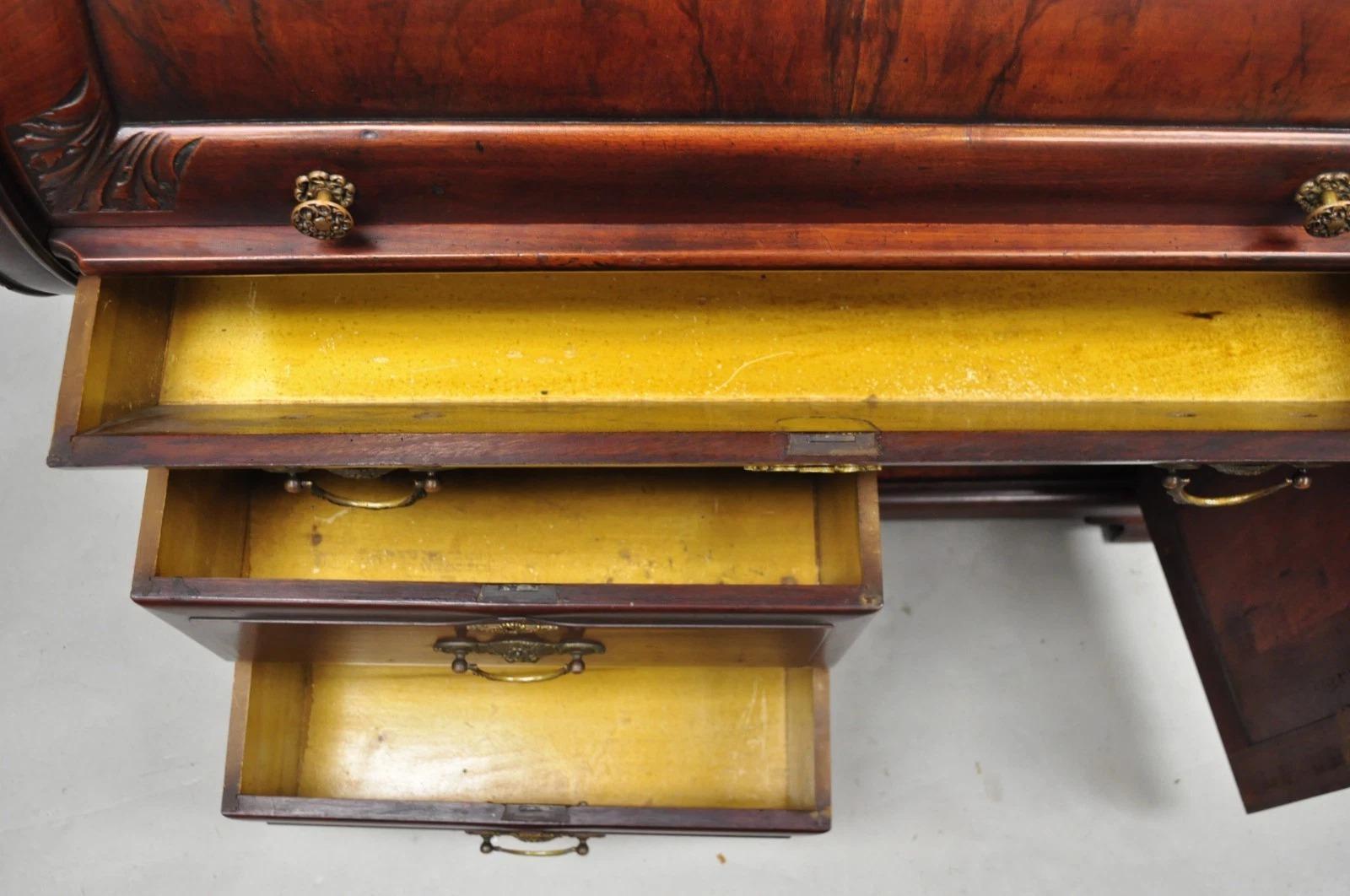 Antique Victorian Mahogany Cylinder Roll Top Bookcase Secretary Desk Cabinet For Sale 10