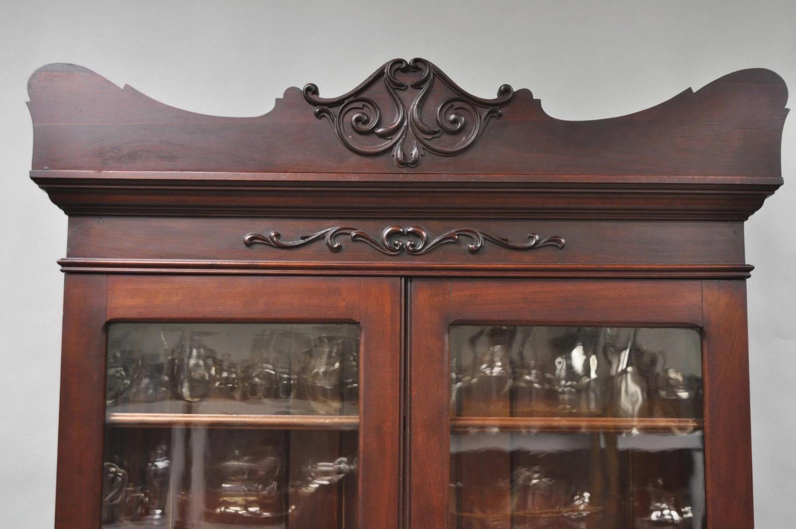 19th Century Antique Victorian Mahogany Cylinder Roll Top Bookcase Secretary Desk Cabinet For Sale