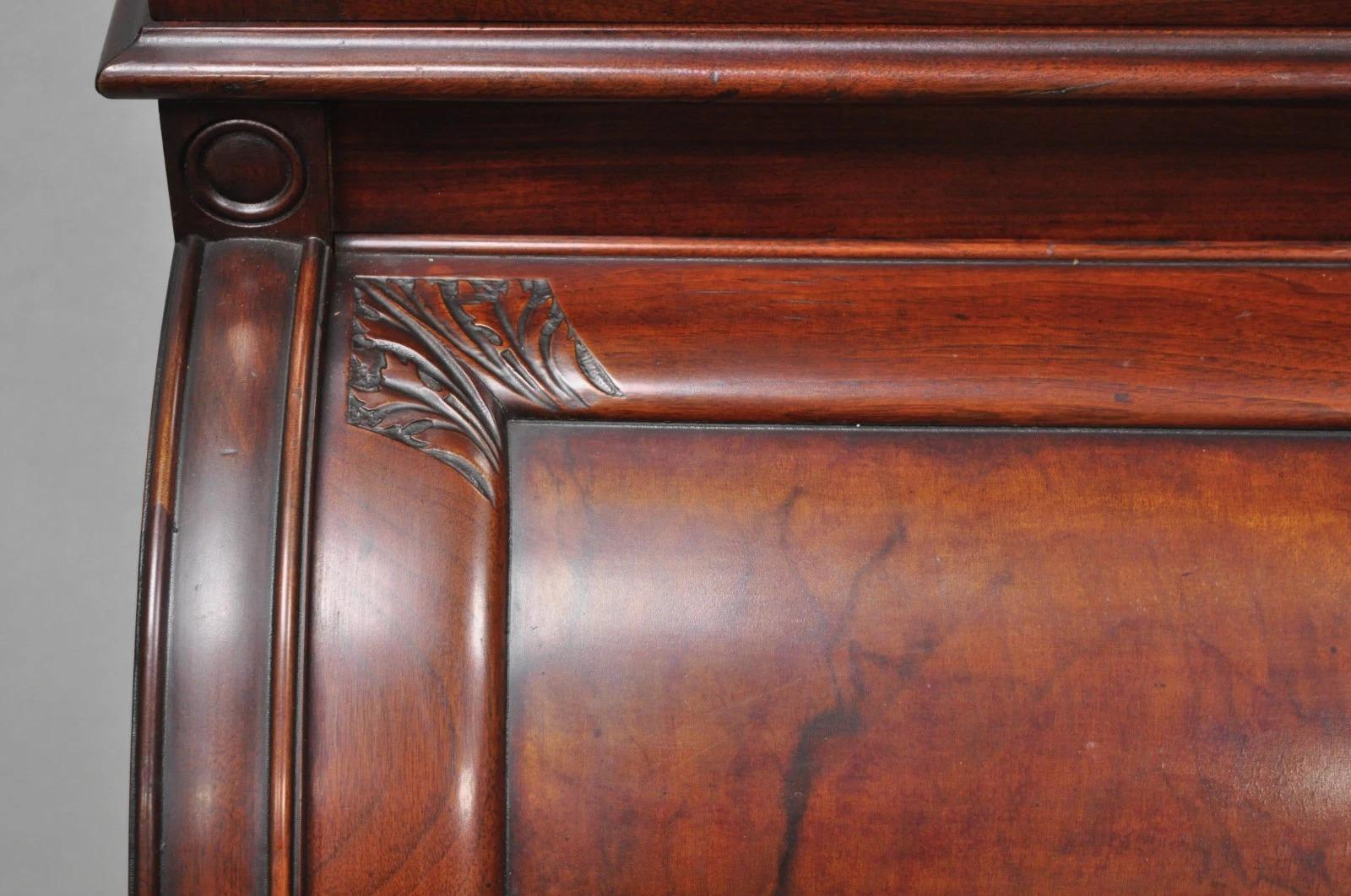 Antique Victorian Mahogany Cylinder Roll Top Bookcase Secretary Desk Cabinet For Sale 1