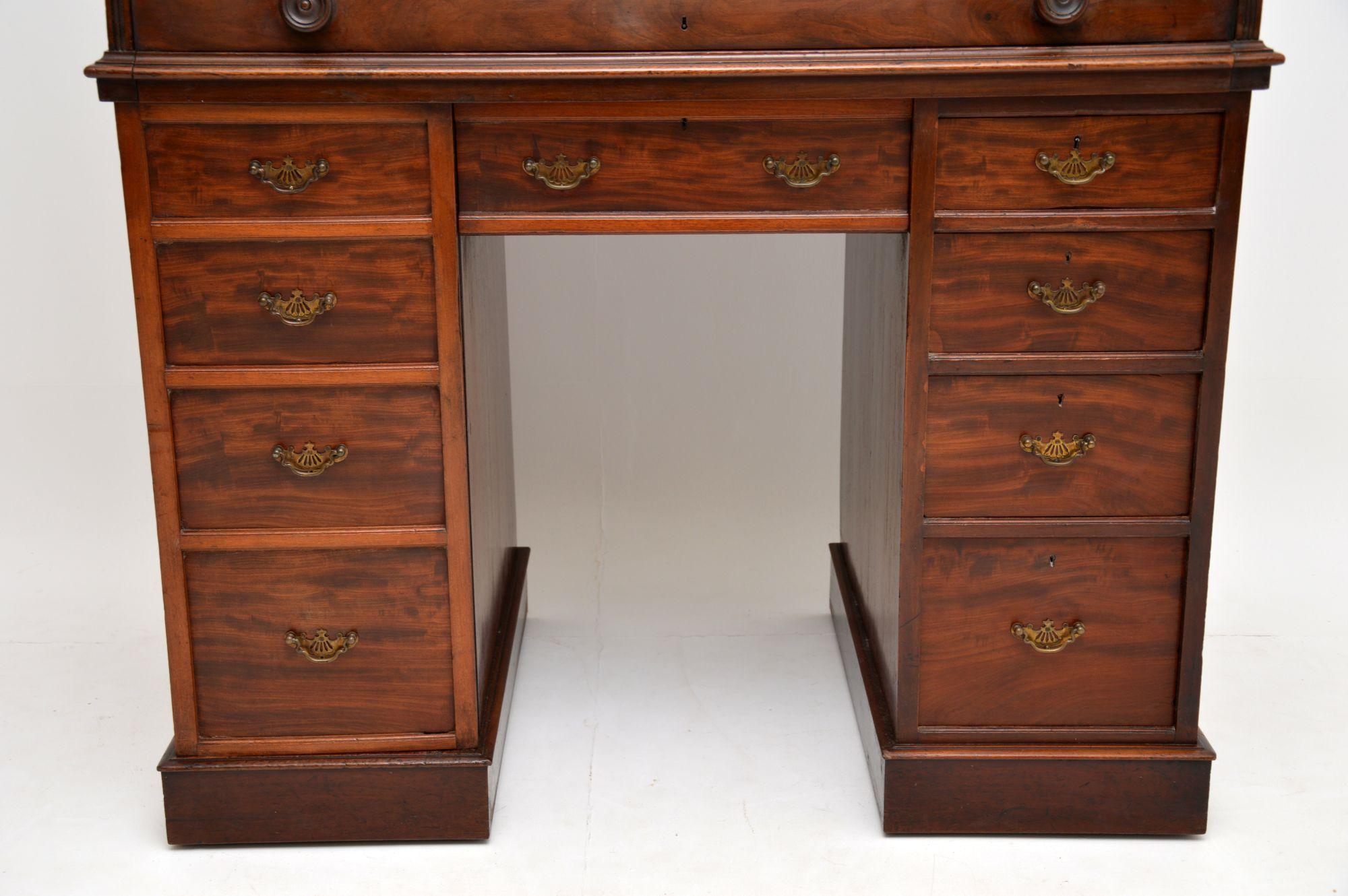 English Antique Victorian Mahogany Cylinder Top Desk