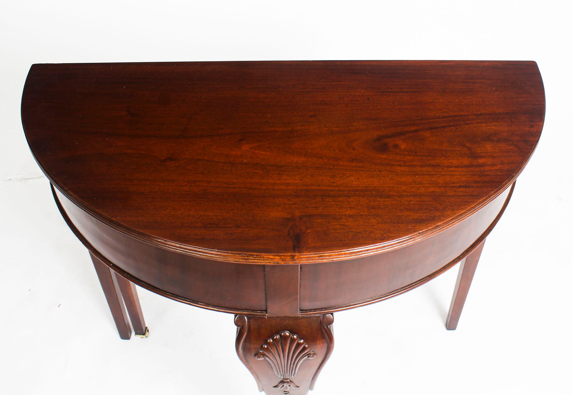 Antique Victorian Mahogany Demilune Card Console Tea Table, 19th Century In Excellent Condition For Sale In London, GB