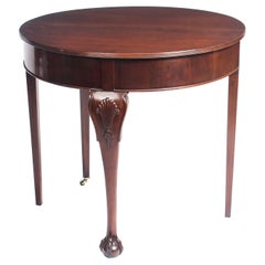 Used Victorian Mahogany Demilune Card Console Tea Table, 19th Century