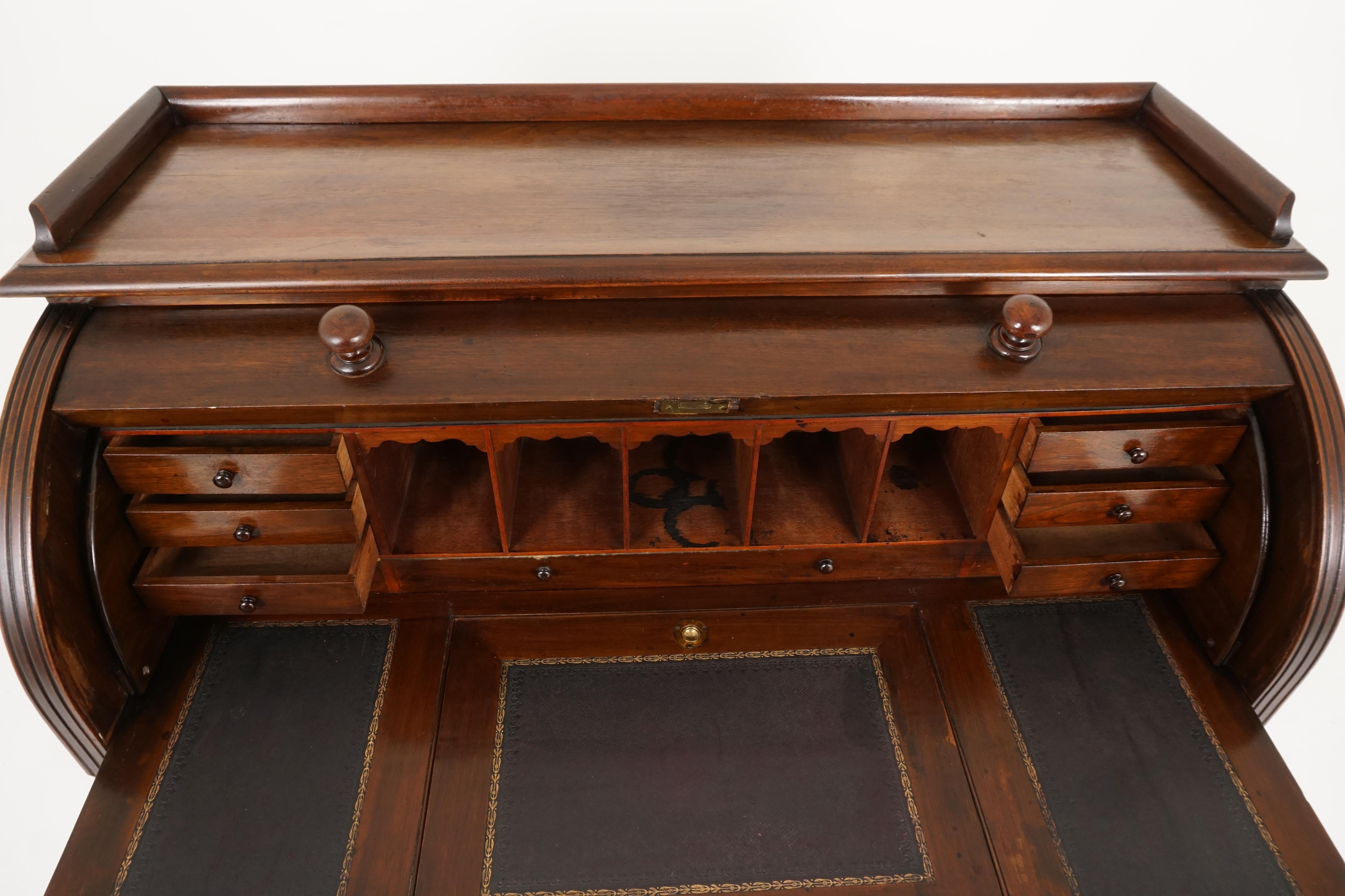 English Antique Victorian Mahogany Desk, Roll Top Cylinder Desk, Scotland 1880, B2183