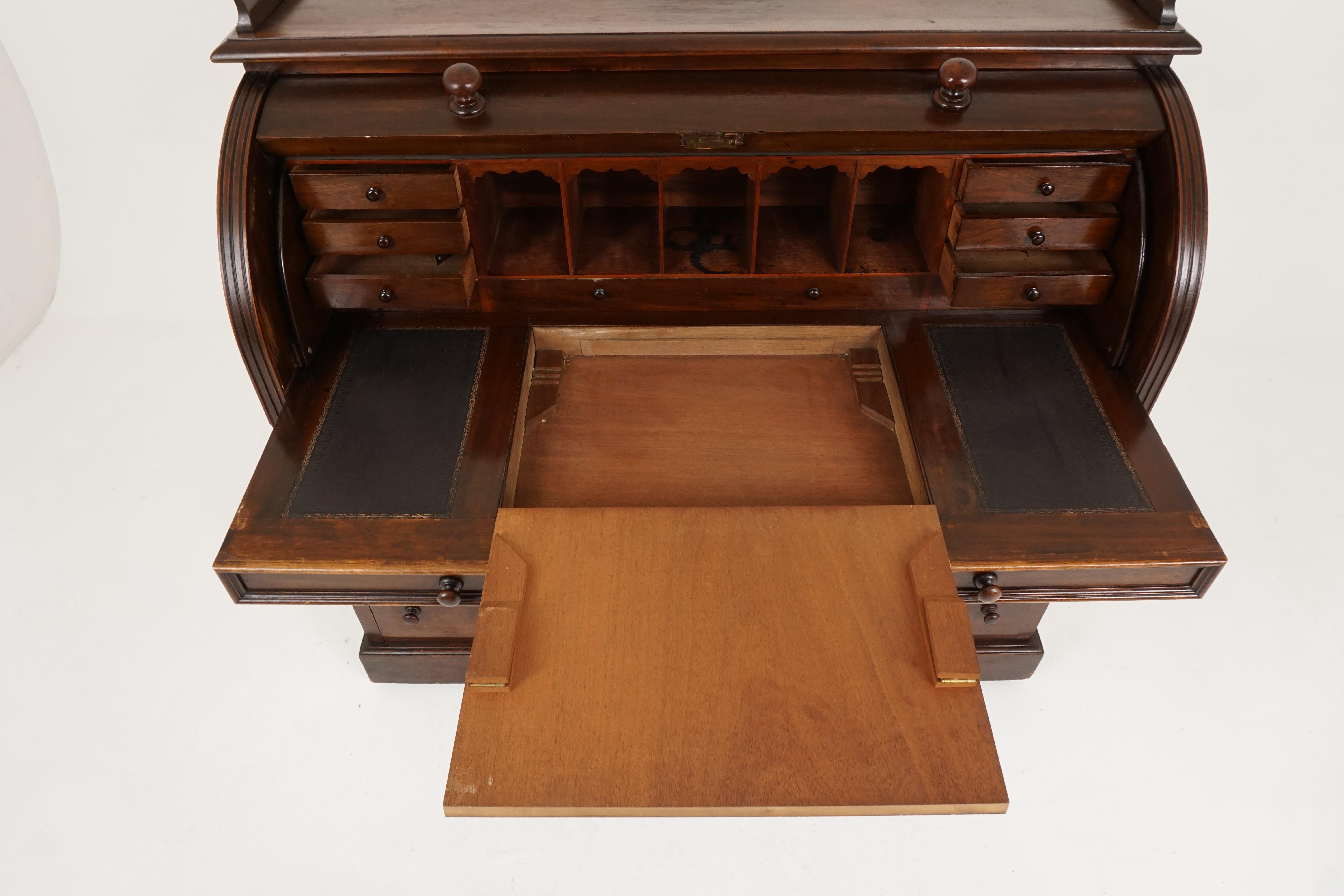 Hand-Crafted Antique Victorian Mahogany Desk, Roll Top Cylinder Desk, Scotland 1880, B2183