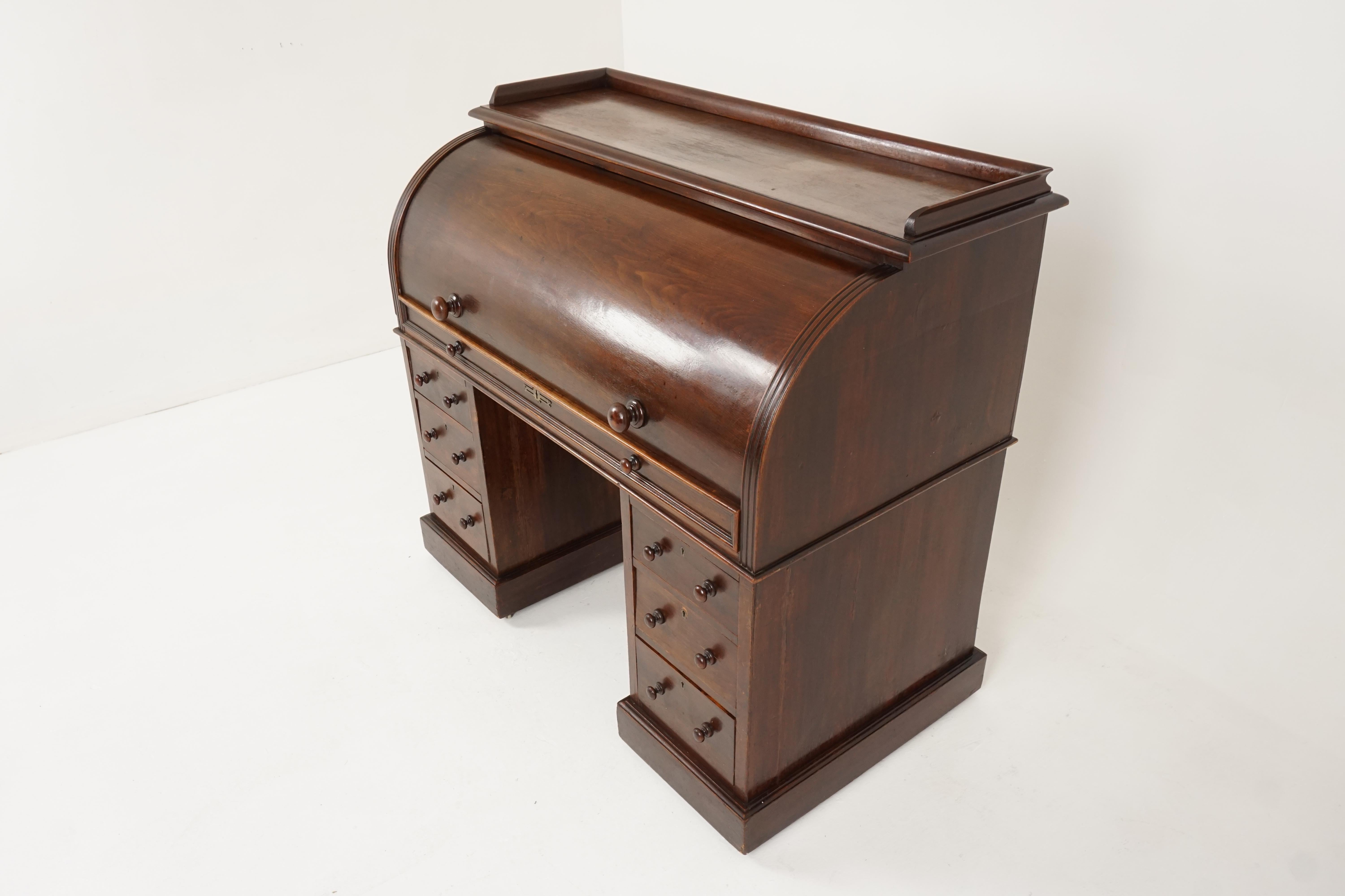 Antique Victorian Mahogany Desk, Roll Top Cylinder Desk, Scotland 1880, B2183 2