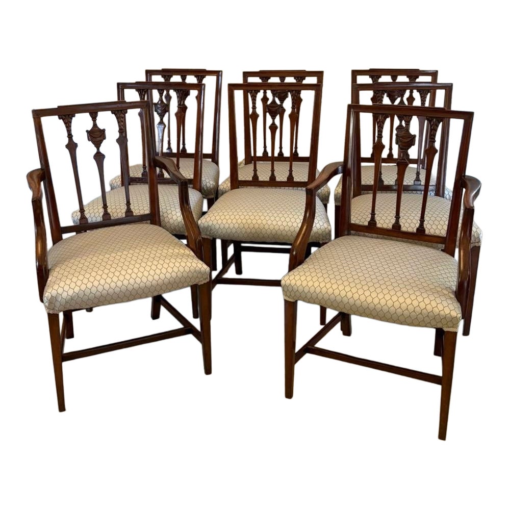 Antique Victorian Mahogany Dining Chairs Set of 8 Carvers Newly Upholstered