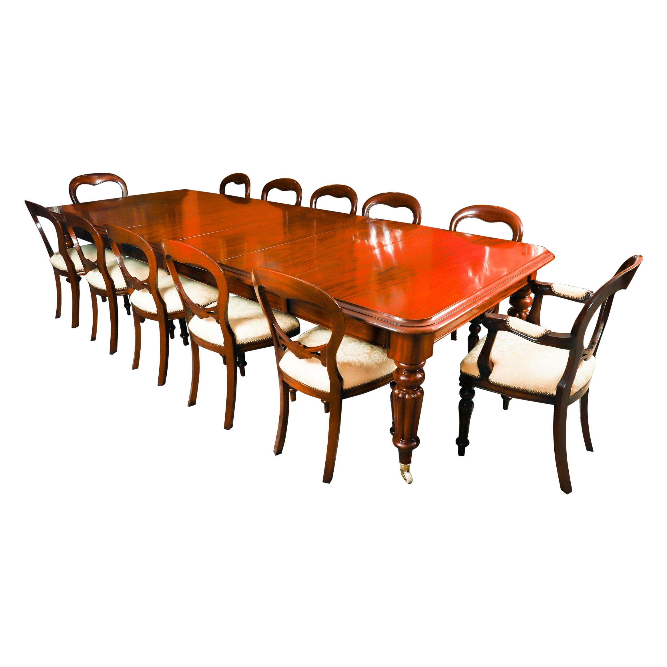 Antique Victorian Mahogany Dining Table 19th C & 12 Balloon Back dining chairs