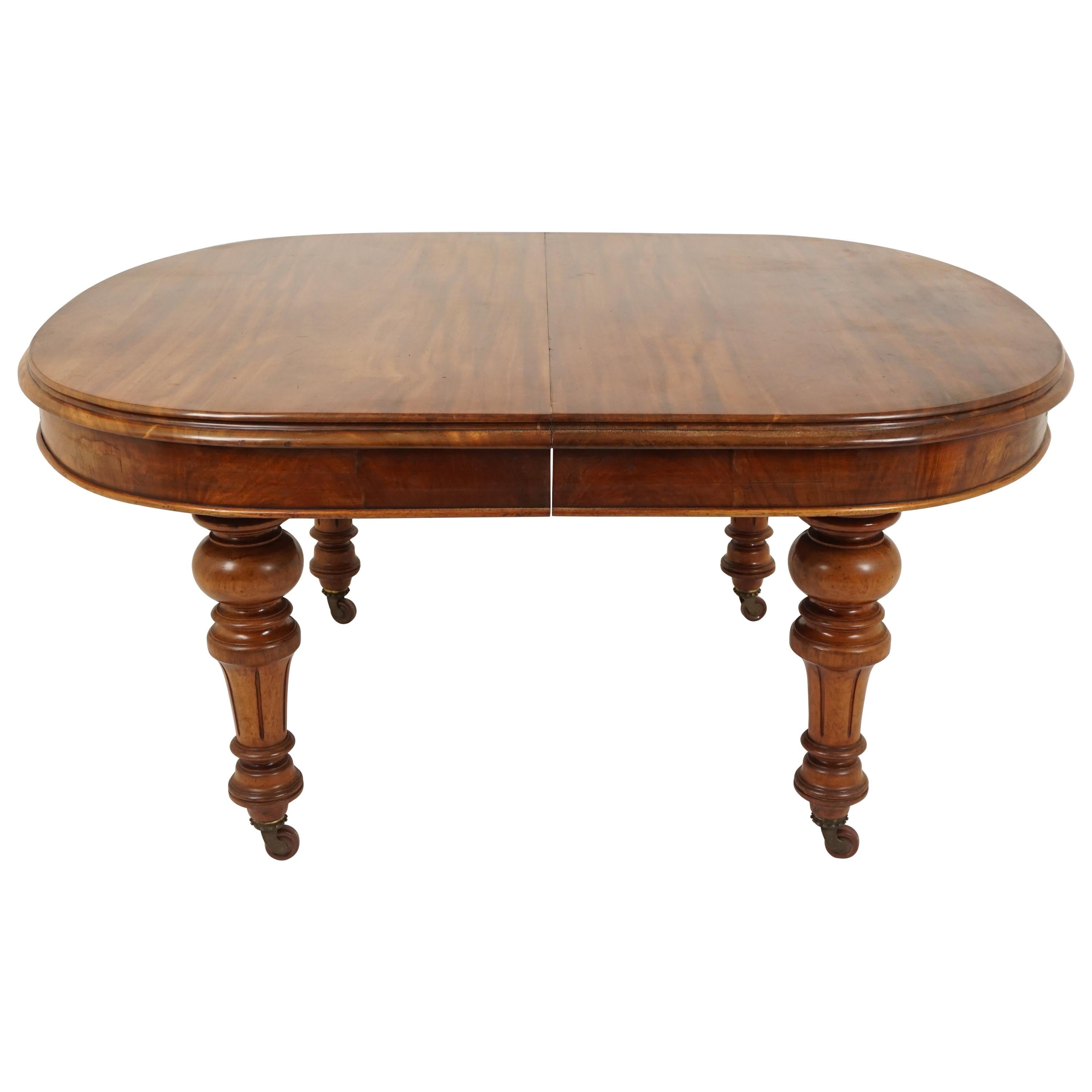 Antique Victorian Walnut Extending Dining Table with 2 Leaves, Scotland, 1880