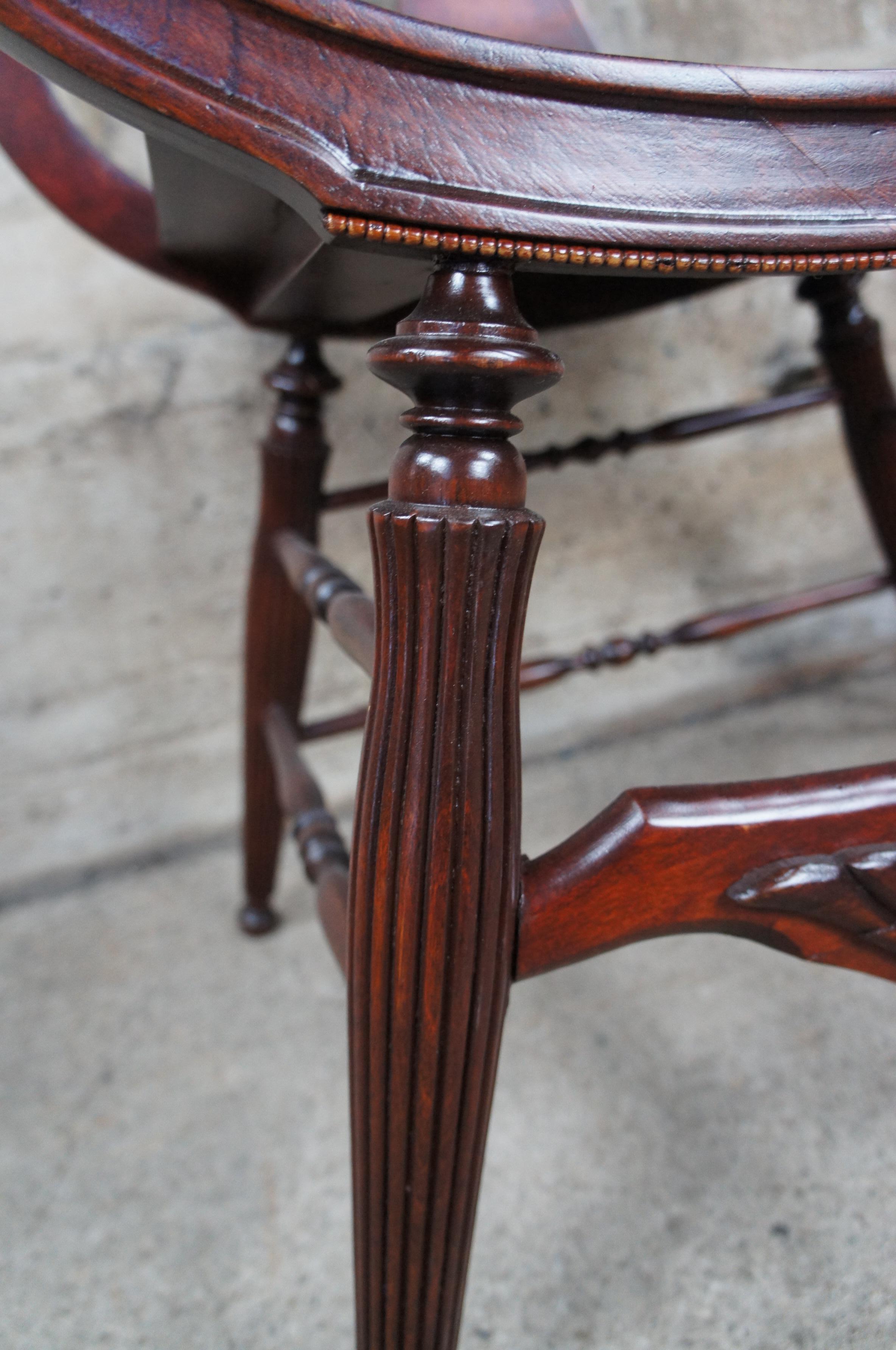 19th Century Antique Victorian Mahogany Figural Lion Head Carved Curule Saddle Seat Arm Chair For Sale
