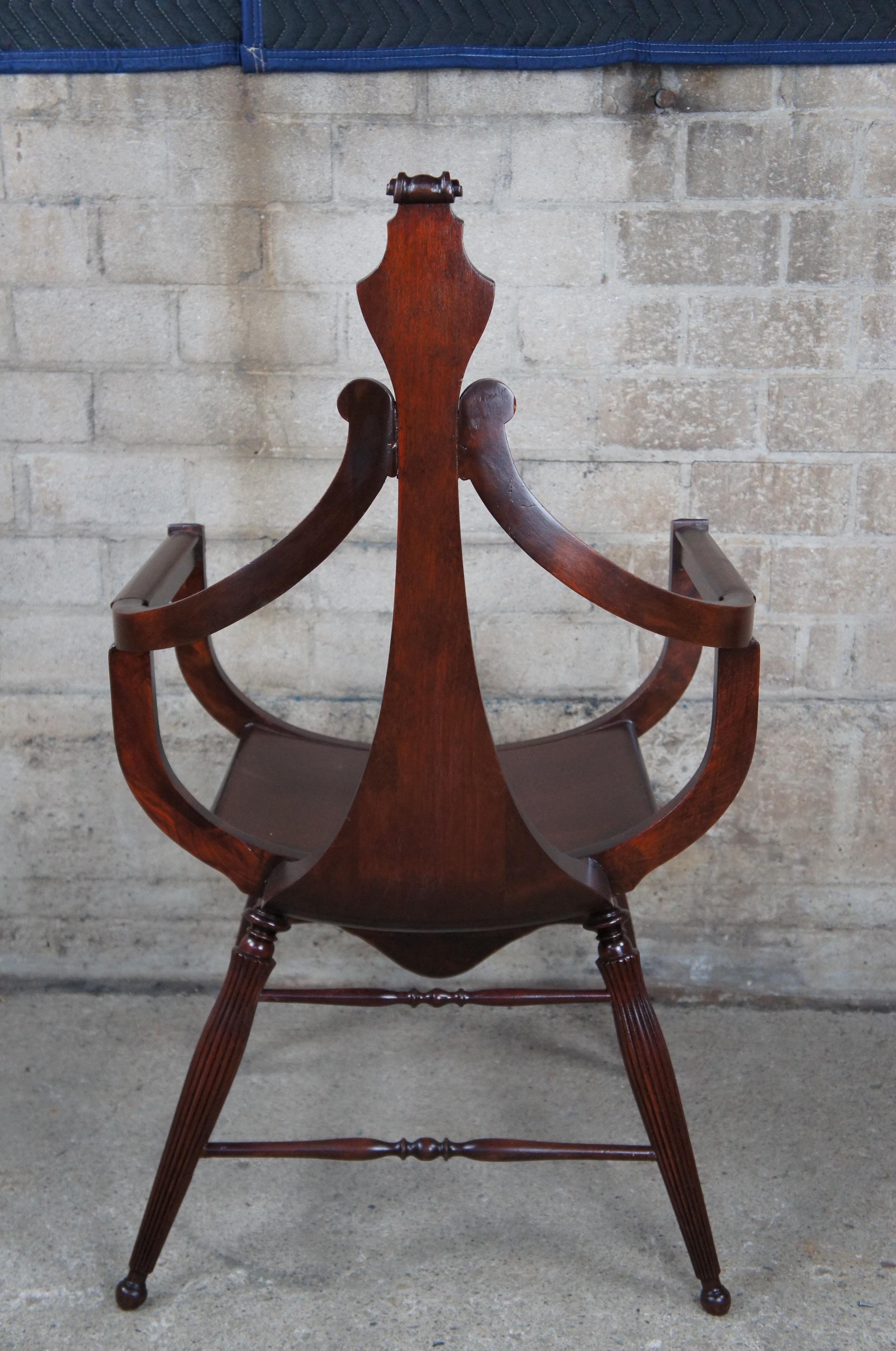 Antique Victorian Mahogany Figural Lion Head Carved Curule Saddle Seat Arm Chair For Sale 3