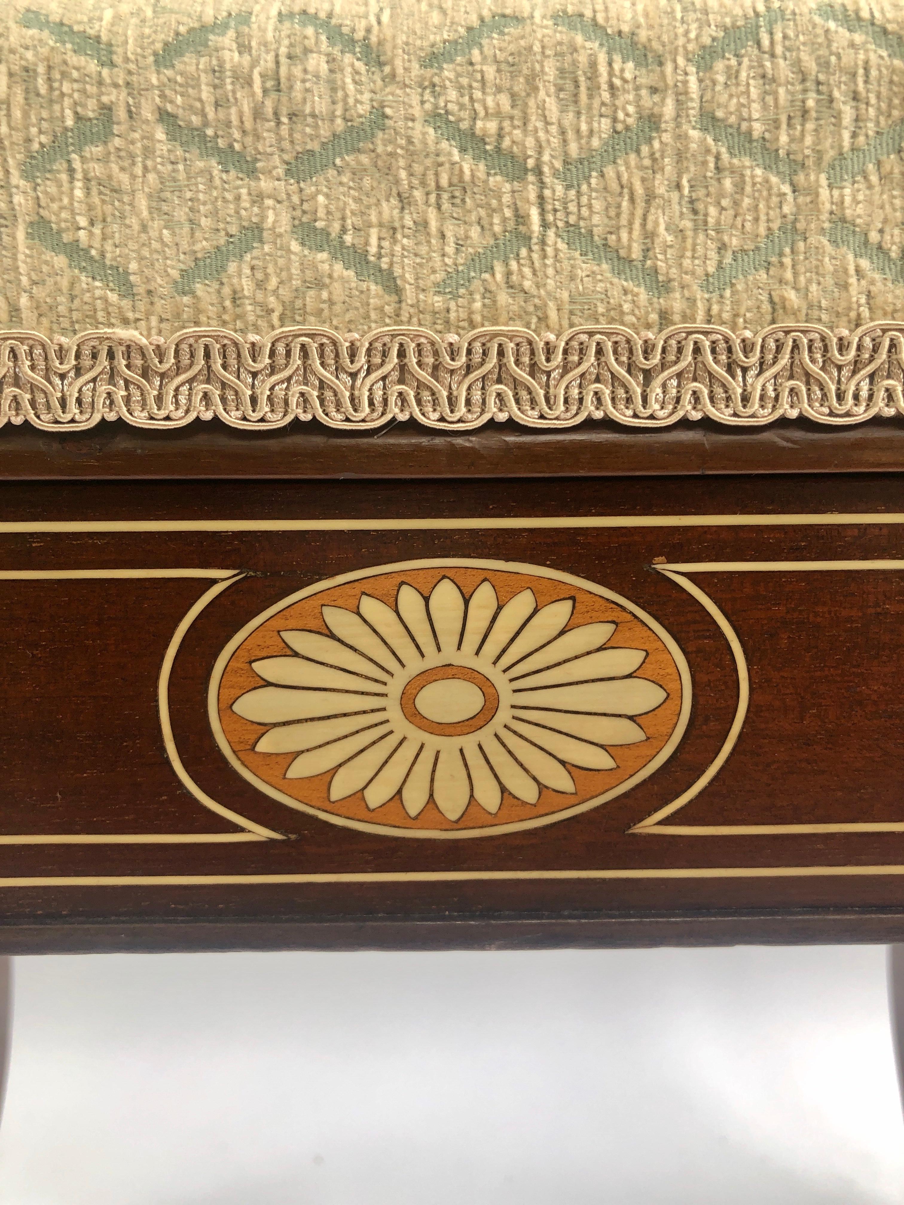 English Antique Victorian Mahogany Freestanding Inlaid Piano Stool