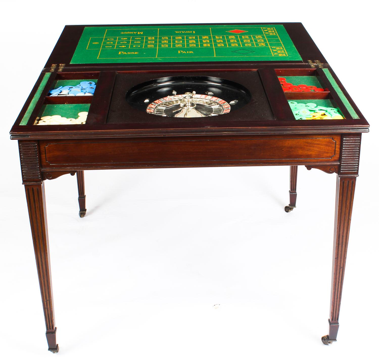 Antique Victorian Mahogany Games Card Roulette Table, 19th Century 3