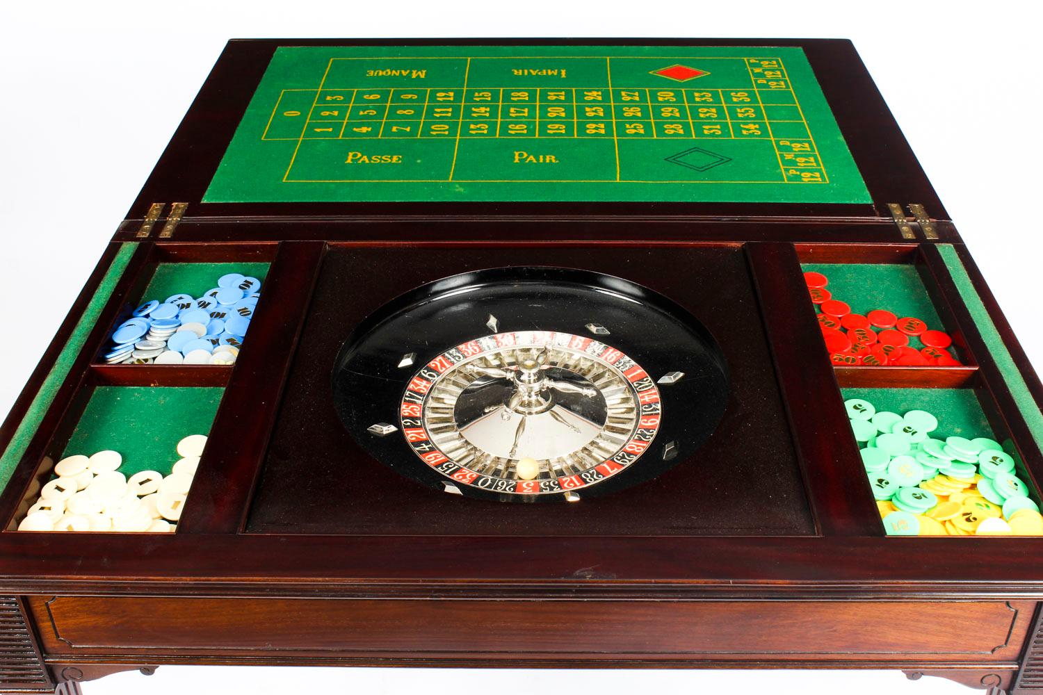 Late 19th Century Antique Victorian Mahogany Games Card Roulette Table, 19th Century