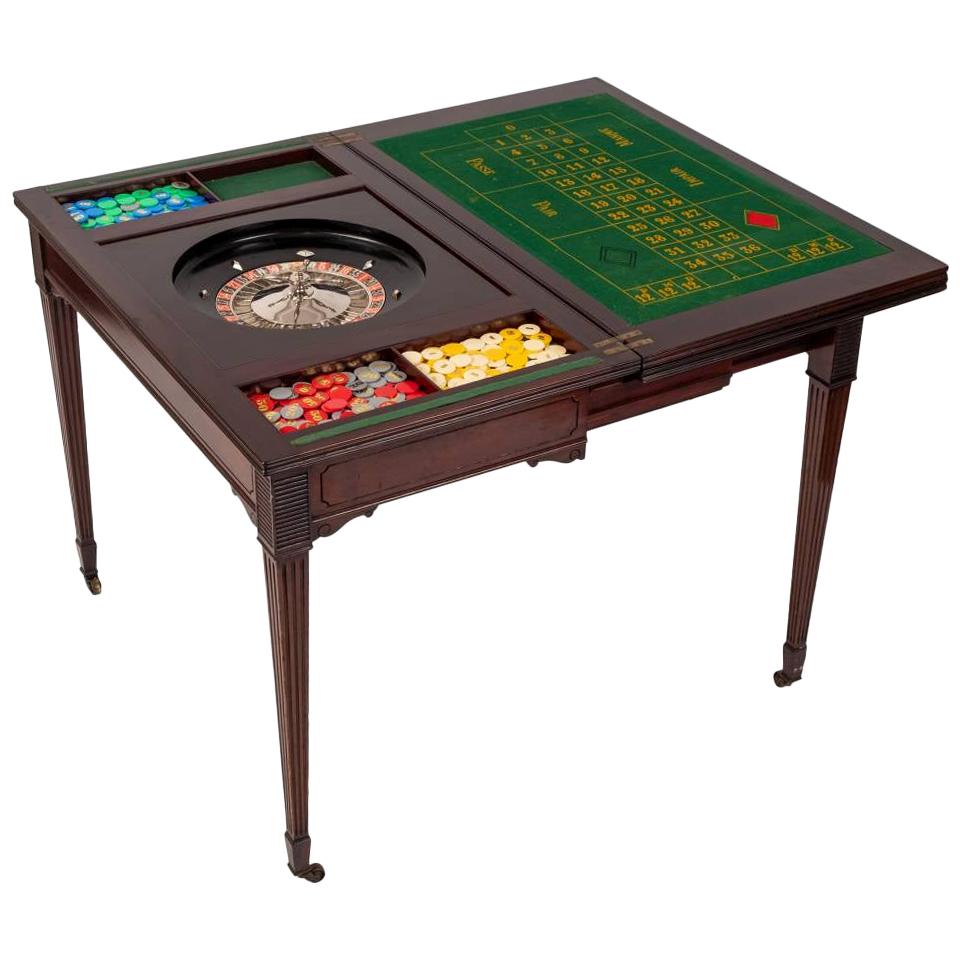 Antique Victorian Mahogany Games Card Roulette Table, 19th Century