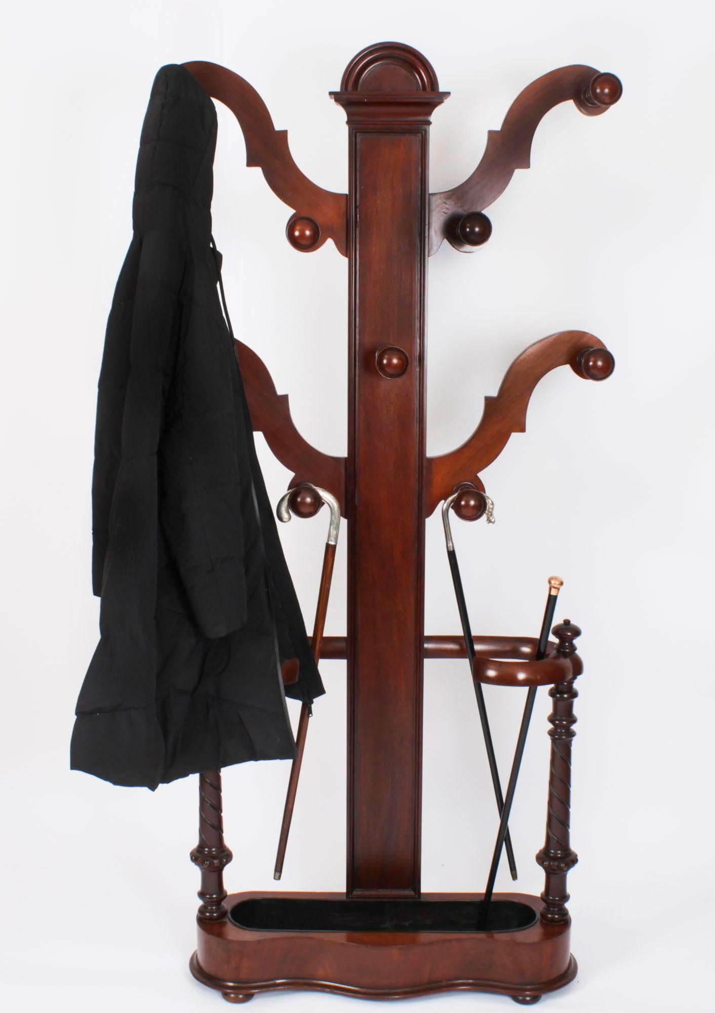 Antique Victorian Mahogany Hall Tree Umbrella Hat Coat Stand 19th Century 1