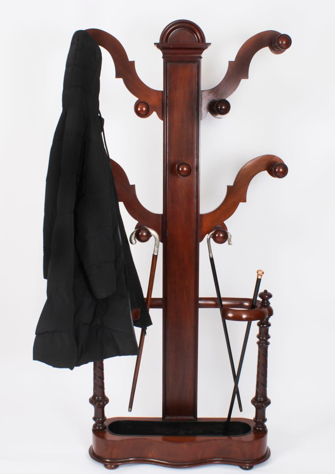 Antique Victorian Mahogany Hall Tree Umbrella Hat Coat Stand 19th Century For Sale 2