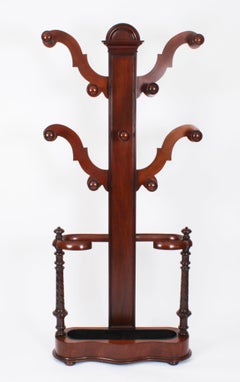 Antique Victorian Mahogany Hall Tree Umbrella Hat Coat Stand 19th Century