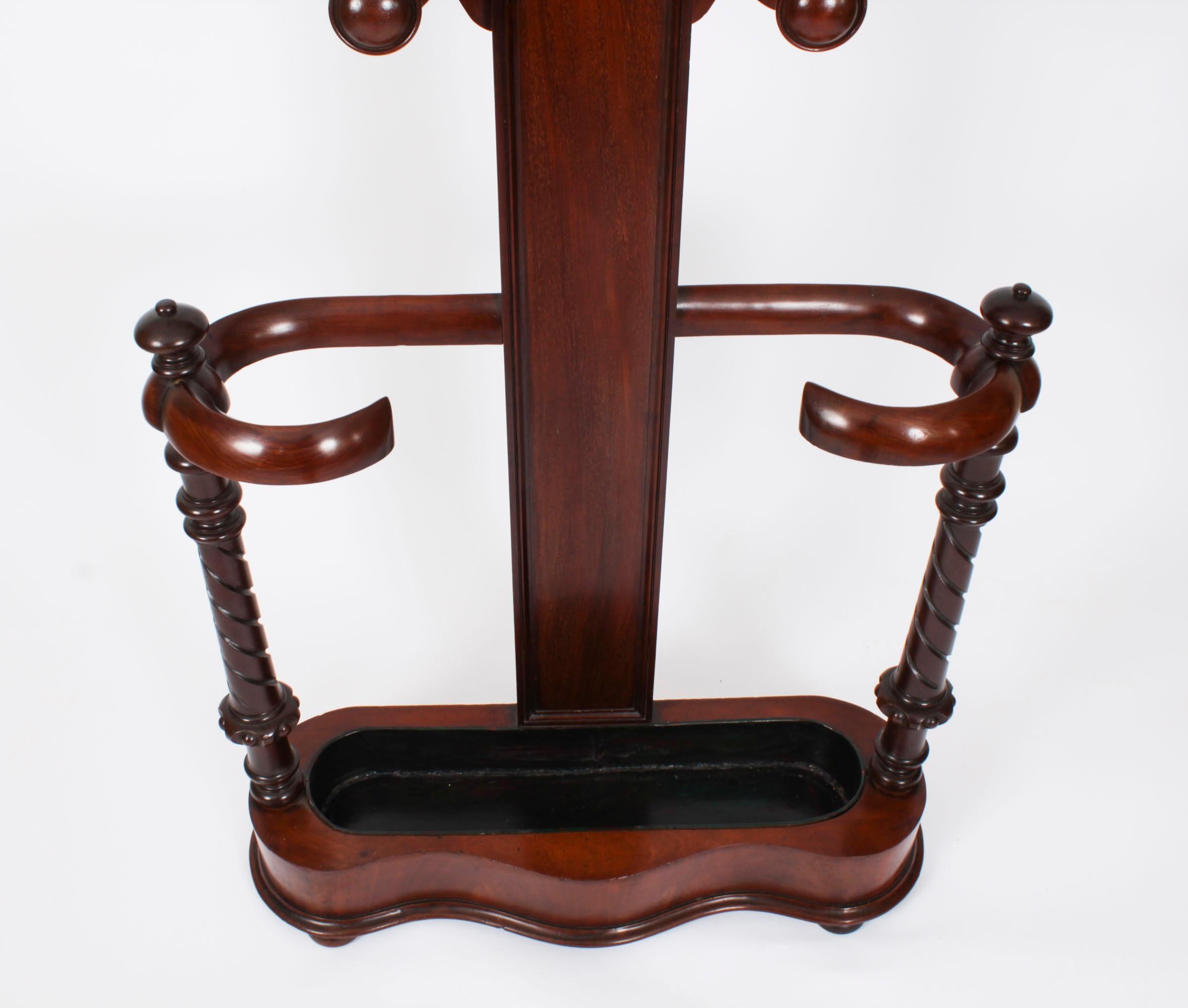 Antique Victorian Mahogany Hall Tree Umbrella Hat Coat Stand 19th Century In Good Condition For Sale In London, GB