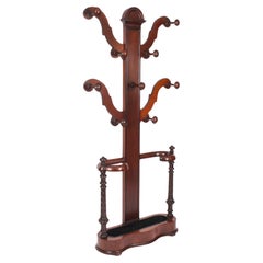 Antique Victorian Mahogany Hall Tree Umbrella Hat Coat Stand 19th Century